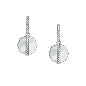 Fossil Women's Merrit Timeless Mother Of Pearl Silver-Tone Stainless Steel Drop Earrings