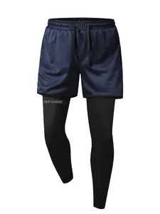 Men's Sport Pants Fake Two-Piece Breathable Quick-Dry Fitness Long Pants, Running Outdoor Training Pants, Cycling Gym Wear