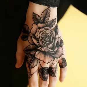 6 large herbal tattoo stickers, including 1 rose design and 5 random styles, lasting 7-15 days, waterproof and friction-resistant, with a realistic effect, suitable for people who are afraid of pain and don’t want a real tattoo