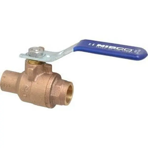 NIBCO Bronze Body 1/2" Pipe Full Port Flow 2-Piece Ball Valve, Inline 1-Way Flow, Solder x Solder Ends, Lever Handle, 600 WOG, 150 WSP NJ83H06
