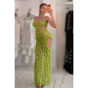 SALE Jessica Bara Keshra Choker Ruffle Cut Out Gown