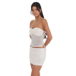 Fringe Sequin Skirt in White