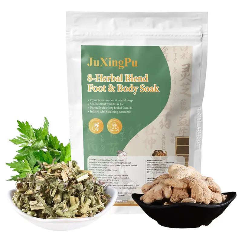 8-Herbal Blend Foot Soak (15 Bags x 30g) - Artemisia, Ginger, Leonurus, Spatholobus for Muscle Relaxation, Lymphatic Drainage & Deep Sleep, 450g Plant-Based Detox