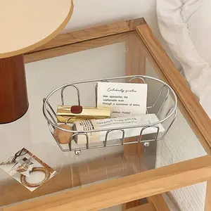 Stainless Steel Storage Basket, Minimalist Hollow Line Design, Ideal for Dressing Tables & Desktop Organization, Perfect for Cosmetics & Props