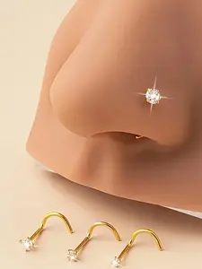4pcs Nose Studs Sets for Women Hypoallergenic Stainless Steel multi-size cz Gold Corkscrew Nose Studs Nose Piercing Jewelry 20g Rhinestone Nose Ring
