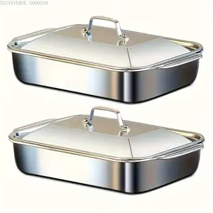 2 One Extra Large Stainless Steel Bakeware Heavy Duty Durable Non Stick Rectangular Baking Pan Perfect for Desserts Bread Seafood Barbecue Buffet Hotel Ideal for Valentine Christmas Thanksgiving Kitchen EssentialsXXUNIVERSE GOODS10