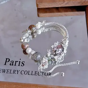 Silver Plated Crystal Bracelet - Green Phantom Quartz with Magic Box & Shell Beads