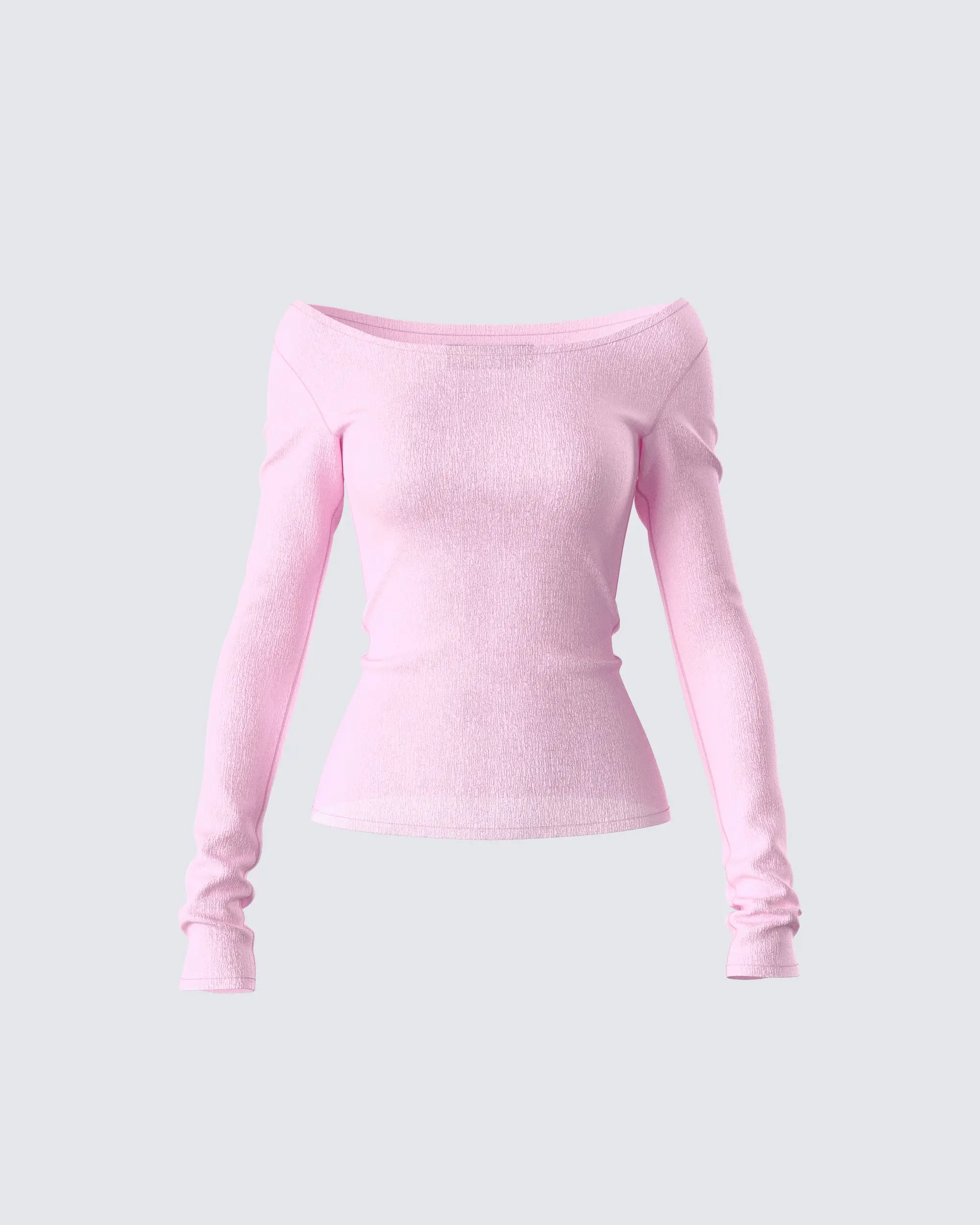 Women's Chic Off-Shoulder Long-Sleeved Shirt - Soft Pink Textured Jersey Piece with Raw Edge Finish