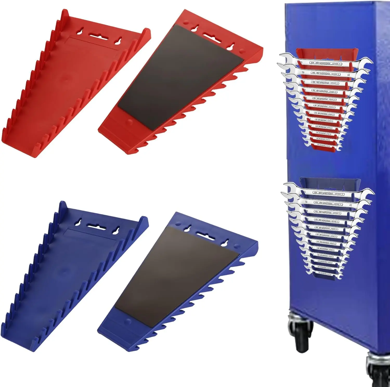 4 Pack Magnetic Wrench Organizer for Tool Box 48-Slot Magnetic Wrench Holder for Tool Box, Wall Mounted, SAE(1/4" - 1-1/16") and Metric(6mm-24mm)