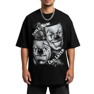 TFashion Graphic Tee - Smile Now Cry Later Fitted Short Sleeve Crew Neck Rock Style Summer Medium Length T-Shirt for Men