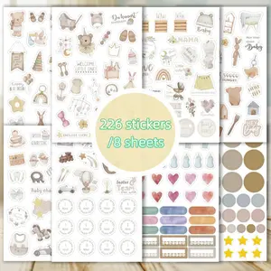 226 stickers/8 Ins style beginner mom theme sticker set, Diy sticker paper, suitable for memory books, scrapbooks, diaries, and project plans, gifts for mothers or wives, recording growth time, cute stickers
