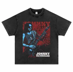 valentine shirts 2025 Cyberpunk 2077 Johnny Silver Hand's Heavyweight Washed and Aged Pure Cotton Game T-shirt with Retro Short Sleeves