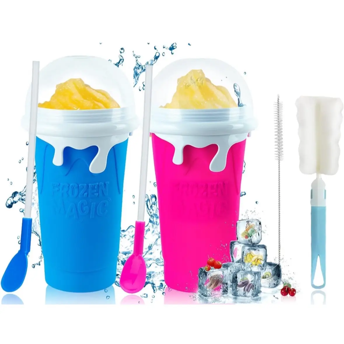 Slushy Cups - Slushie Maker For Any Drink Comes With Spoon, Lid, Cleaning Brush (all ages) Kitchen Silicone utensils For Kids Straw Mug