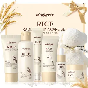 White Rice Skin Repair, Rice Skincare Set,Hydrating FaceCare Kit,Cleanser,Toner,Serum,Cream,Travel SizeKorean,Glow Routine for Women Teens