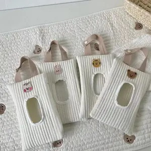 Embroidered Bear Wet Wipe Case, Car Paper Towel Holder, Portable Baby Stroller Napkin Box, Paper Towel Storage Box
