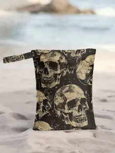 Skull Print Reusable Women's Tote Bag, Dry Wet Use, Ideal for Beach Pool, Diaper Bag, Casual Style, All Seasons