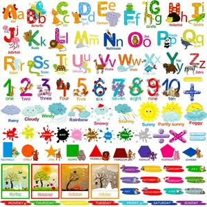 X-WPA03 9 Sheets Alphabet Wall Decals Educational Number Wall Stickers Colorful ABC Animal Learning Wall Decals Peel and Removable Stickers for Toddlers Classroom Nursery Bedroom (Cute)