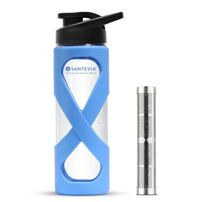 Santevia Alkaline Glass Water Bottle Bundle – 500ml Blue + Power Stick Filter