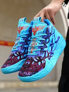 Parent - Child Fluorescent Pink - Green Graffiti Basketball Shoes, Art Sports Style, High - Top Mesh Material, Eye - Catching & Unique, Shock - Absorbing & Ankle - Protecting, Ideal for Parent - Child Basketball Training & Trendy Outfits