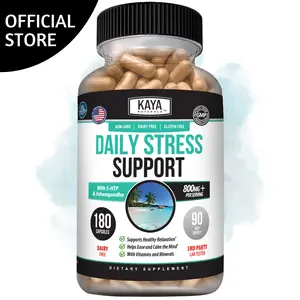 Kaya Naturals - Natural Herbal Stress Support Vitamin Supplement to Relax and Calm The Mind - Boost Mood - Happy Pills - Stress Relief Support - Vitamin Supplement - 180 Capsules Healthcare Dietary