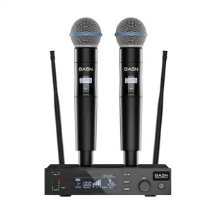 BASN UHF Dual Channel Wireless Microphone System - Handheld Mics for Stage, Karaoke, Weddings, DJ, and Events in Alambrico Wireless Audio Steel karaoke mic Kids Karaoke Microphone Machine Toy Wireless microphone  Karaoke   Electronic Drum Drum Kit