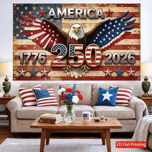 250th Anniversary American Independence Lightweight Hanging Backdrop Tapestry, Patriotic American Flag-Eagle Polyester Banner for Indoor-Outdoor Decoration, Independence Day Party Use