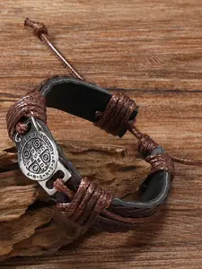 New Vintage Men's Handmade Leather Bracelet, Simple Retro Pull-Adjustable Wristband, Stylish Handcrafted Jewelry Accessory, Leather Braided Bracelet