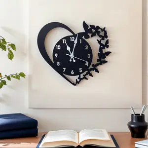 Acrylic Heart Butterfly Decorative Wall Clock, 10.2x11.8 Inch Indoor Home Hanging Decoration, Perfect for Living Room Dining Party Wedding