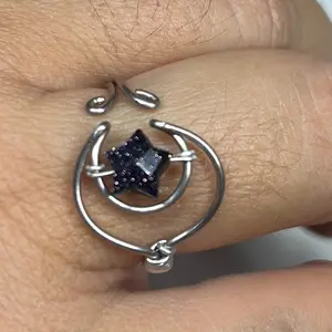 Wire Moon & Star Crystal Ring, pure copper or stainless steel. Slightly adjustable, dm size