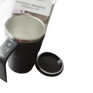 Black Rechargeable Self-Stirring Coffee Mug with Temperature Display USB Rechargeable Sealed Travel Mug for Milk Chocolate Mocha Drinkware