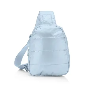 Puffer Crossbody Backpack in Shimmer Ice Blue