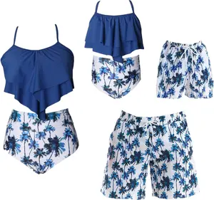 Family Swimsuits Matching Set Summer Beach Palm Bathing Suits
