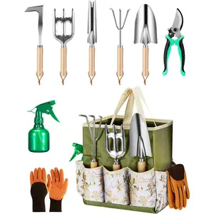 9-Piece Premium Gardening Tool Set for Women - Heavy Duty Stainless Steel Rust-Proof Tools with Fashion Storage Tote |   Perfect Gardening Gifts for Mom, Mother's Day, Birthday & Outdoor (Green)