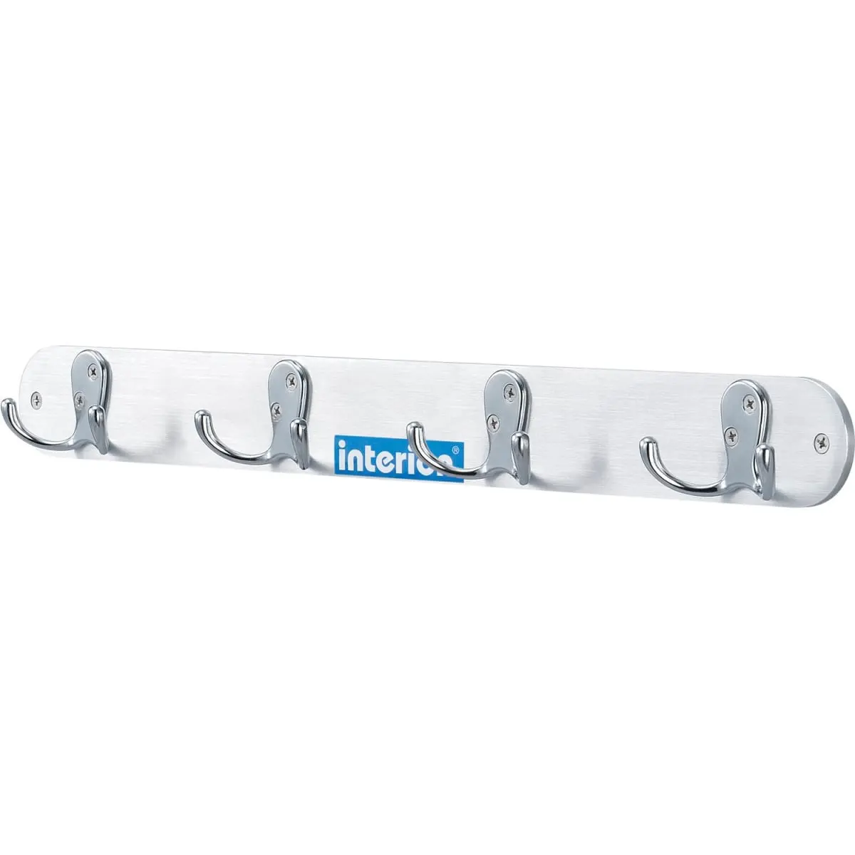 Global Industrial 695718 Interion Wall Mount Coat Rack, 20 in. Aluminum Metal Construction, 4 Double-Prong Heavy Duty Metal Coat Hooks, 2 in. Depth, 3 in. Height - Silver