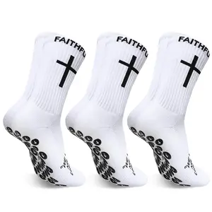 Grip Christian Cross Socks, Anti-Slip Religious Soccer Socks, Cotton Faith Prayer Football Socks for Men Women Youth