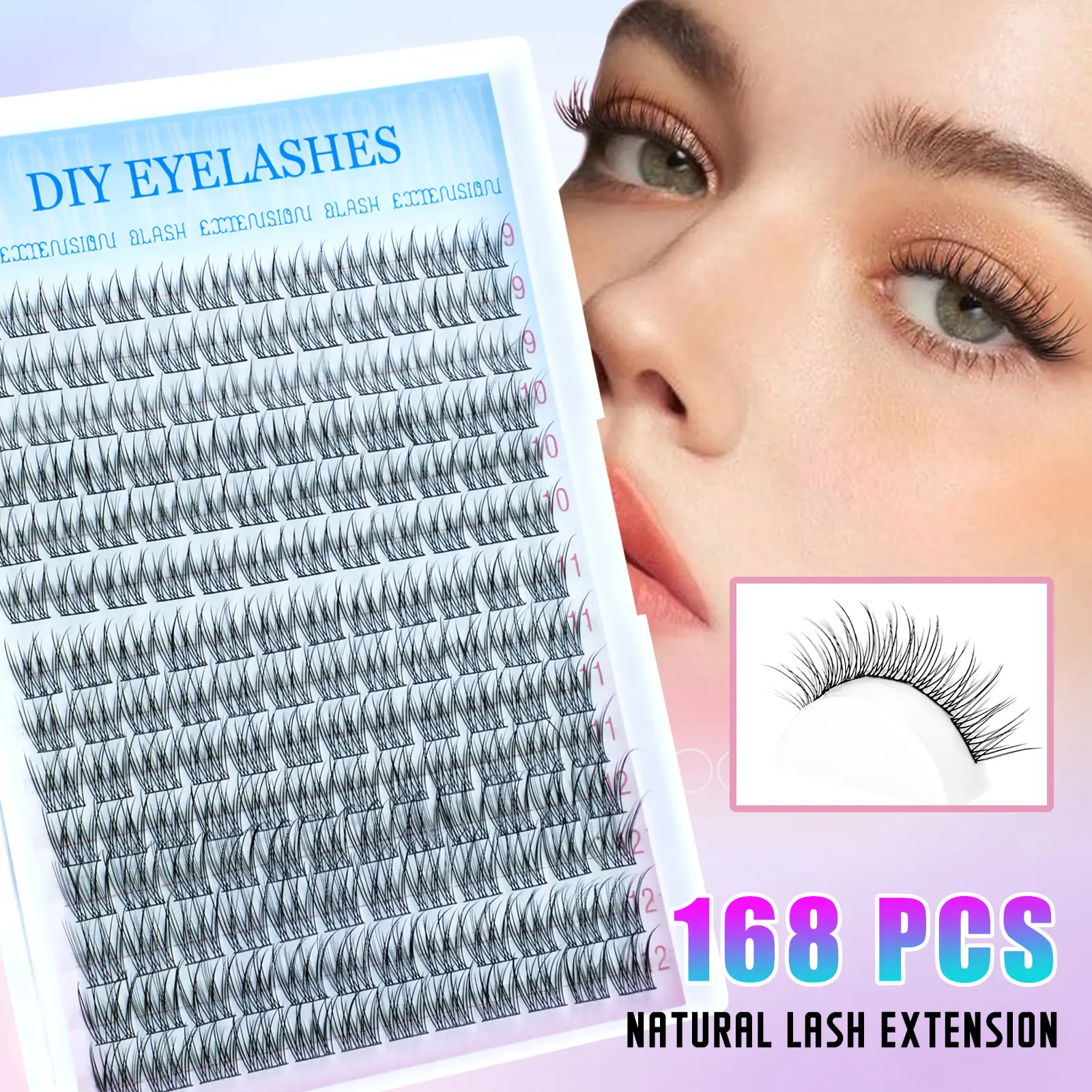 Lash Clusters Wispy Cluster Eyelash Extensions 9-12mm Cosmetic False Lashes Individual Lashes DIY Cluster Lashes Extension Soft Comfortable Eyelash Clusters with Thin Band Fluffy Eyelashes Cluster