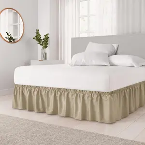 CGK Pleated Wrap-Around 15" Elastic Bed Skirt – No Mattress Lifting, Hides Under-Bed Clutter, Bedroom Storage Hack