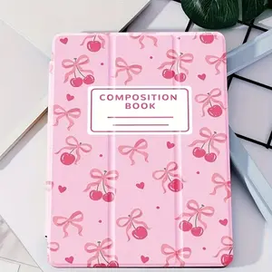 Pink cherry blossom bow pattern, with adjustable bracket and pen slot, foldable non-slip TPU protective case, suitable for iPad mini, iPad Air, iPad Pro/iPad 10th generation, 11th generation and other series iPad protective cases
