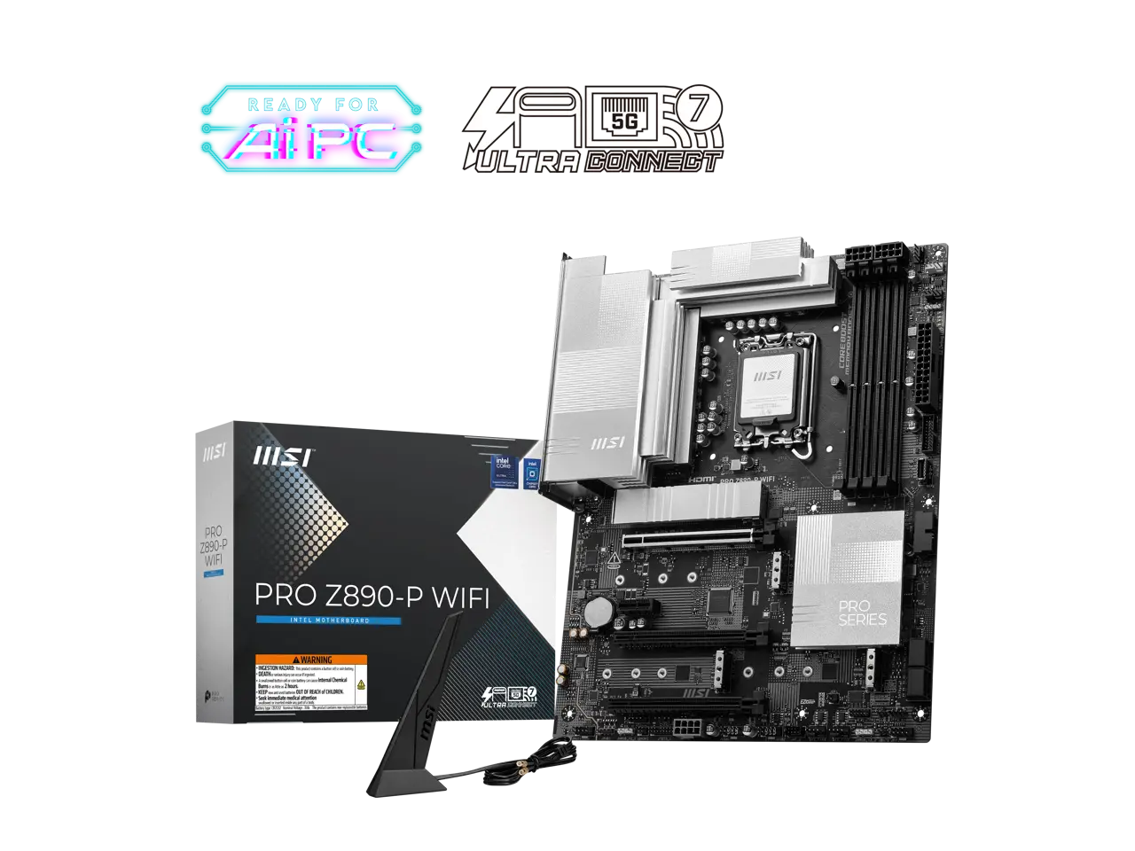 MSI PRO Z890-P WIFI Motherboard, ATX - Supports Intel Core Ultra Processors (Series 2), LGA 1851 - 55A DrMOS, DDR5 Memory Boost (9200+ MT/s OC), PCIe 5.0 x16 & 4.0 x16, M.2 Gen5, Wi-Fi 7, 5G LAN