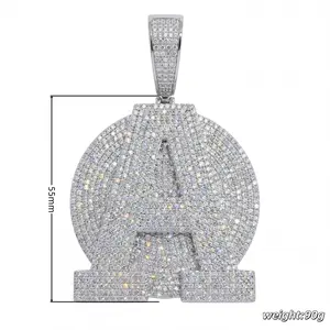 ①LUXFINE 5A CZ Diamonds Iced Out Initial Pendant - 26 Alphabet Letters - Cubic Zirconia - Silver Tone Hip Hop Jewelry for Men & Women