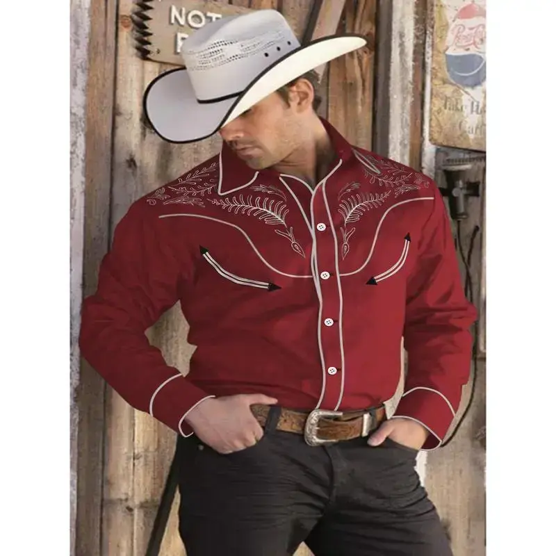 Men's Cotton Western Cowboy Shirt - Embroidered, Long Sleeve, Casual, Button Front, Band Collar Dress Shirt Men's Cotton Western Cowboy Shirt - Embroidered, Long Sleeve, Casual, Button Front, Band Collar Dress Shirt