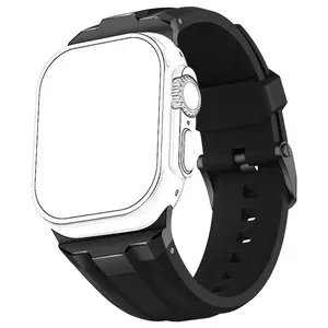 All-Black Rugged Rubber Band for Apple Watch Ultra 2 Band 49mm 46mm 45mm 44mm 42mm, Rugged Silicone Strap for iWatch Ultra Series 11 10 9 8 7 6 5 4 SE