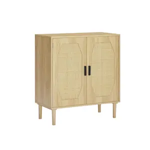 Kitchen storage cabinets with rattan decorative doors, buffets, wine cabinets, dining rooms, hallways, cabinet console tables, Natural, 31.5''W X 15.8''D X 34.6"H.