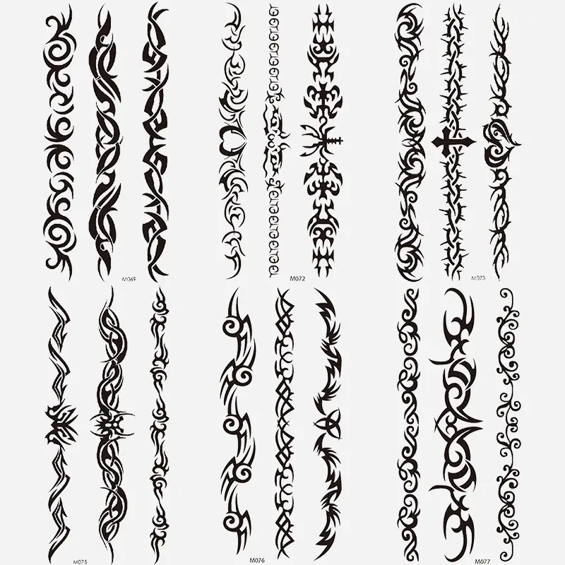6 Sheets Tribal Temporary Fake Tattoo Stickers, Small Totem Designs, American Retro Style Body Art Tattoos for Men & Women