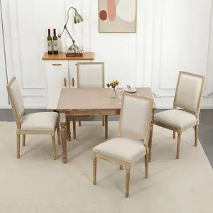 Furnimart Farmhouse Dining Chairs Set of 4 French Country Kitchen Chairs with Rectangular Back Wooden Legs, Upholstered Side Chairs for Dining Room