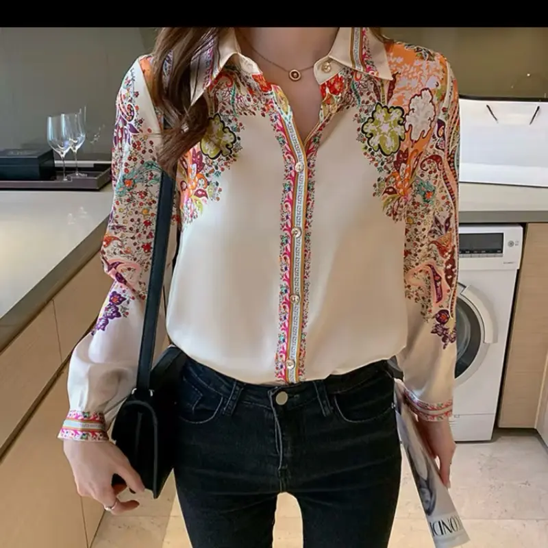 Satin Flora Vacation Top - Floral Pattern, Button Front, Short Sleeves, Casual Style, Ideal for Travel and Vacation Wear - Womenswear, Shirts
