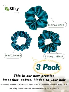 3-Pack Silk Hair Scrunchies ,100% Mulberry Silk Scrunchies ,No Creases, Super Soft & Stretchy!