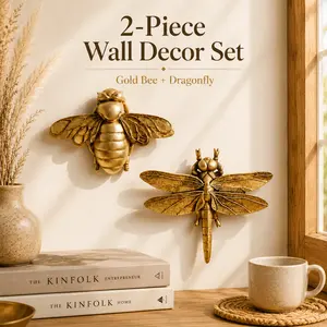 Gold Bee & Dragonfly Wall Decor Set, 2-Piece Vintage Resin Insect Wall Art, Nature Inspired Hanging Decor for Gallery Wall, Entryway & Living Room