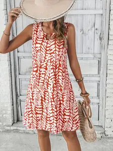 [Keyhole Neckline] Women's Sleeveless A-Line Dress - Polyester, Keyhole Neckline - Perfect for Spring/Summer Fashion