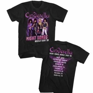 Cinderella “Night Songs” World Tour ’86 T-Shirt – Vintage Glam Metal Band Graphic Tee,Classic Rock Fan Streetwear Cotton Tee for Men Women USA Style